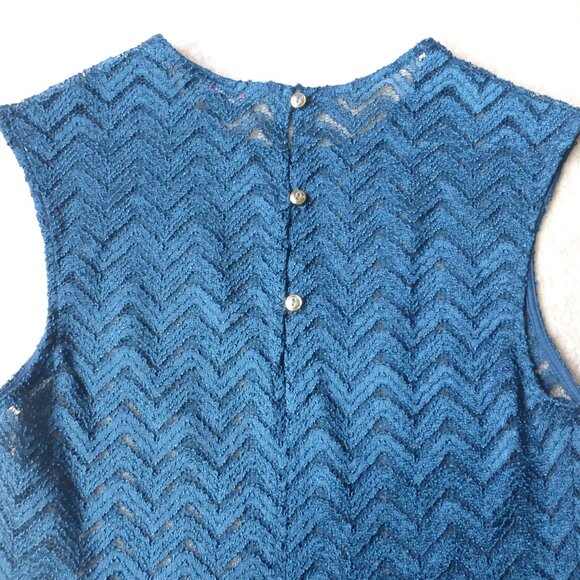 LE-CHATEAU dark teal sleeveless chevron pattern semi-sheer sleeveless top - Picture 6 of 7